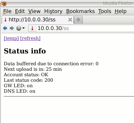 [status information shown by the board's own web server]